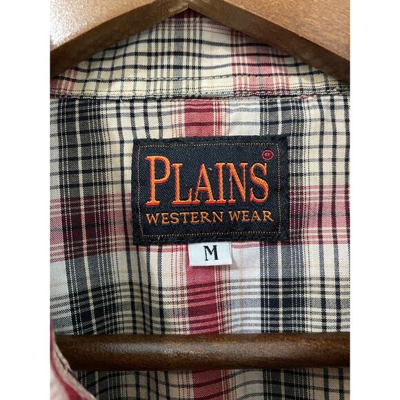 Plains Western Wear Mens Shirt M Long Sleeve Pearl Snap Red Plaid - Picture 3 of 5